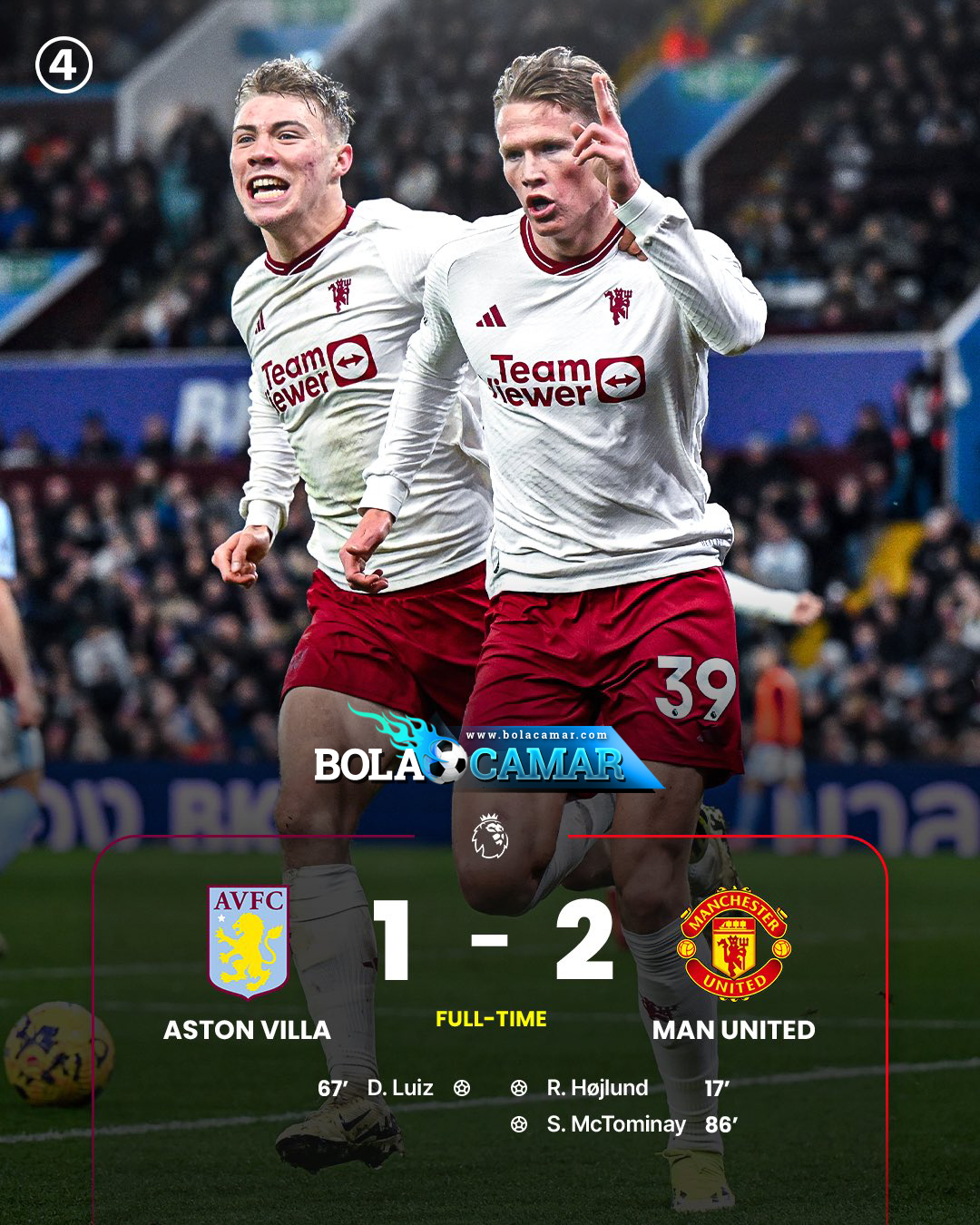 Hasil Premier League Aston Villa vs Manchester United