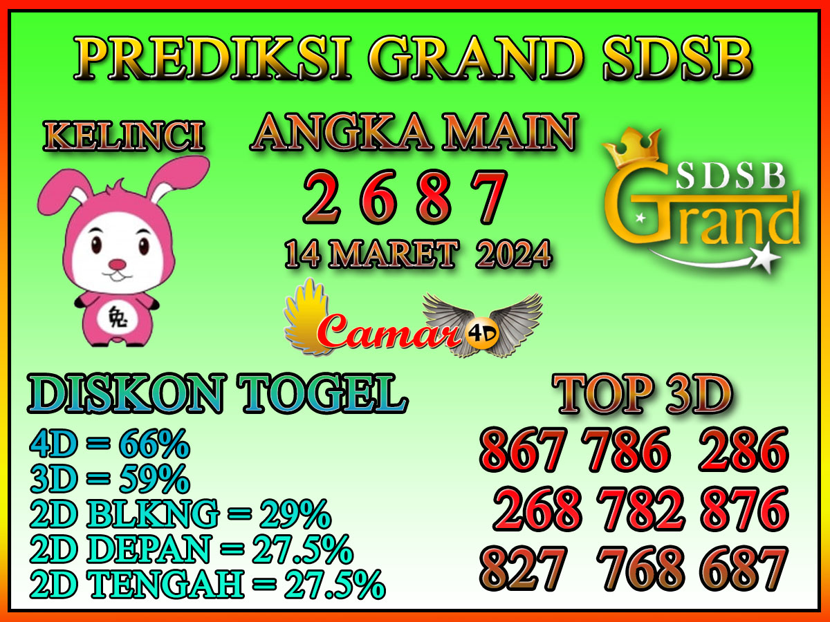 Prediksi Camar4D GRAND SDSB 14 MARET 2024