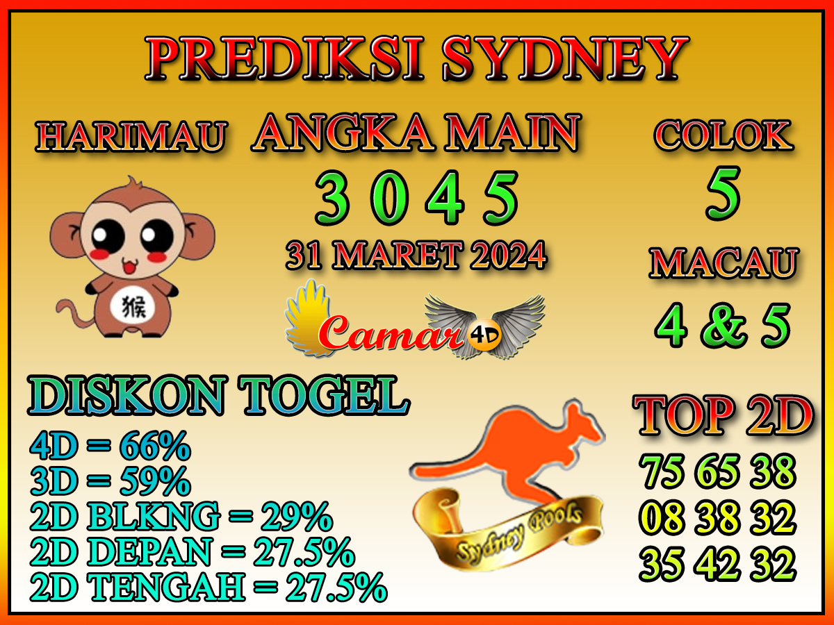 Prediksi Camar4D SYDNEY 31 MARET 2024