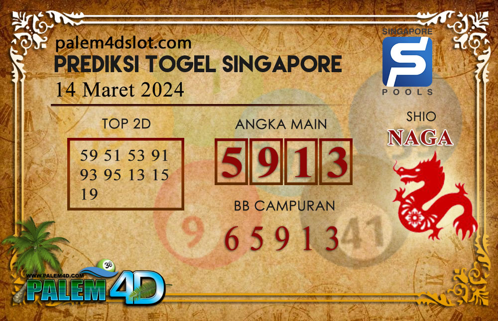 Prediksi Togel SINGAPORE Palem4D 14 Maret 2024