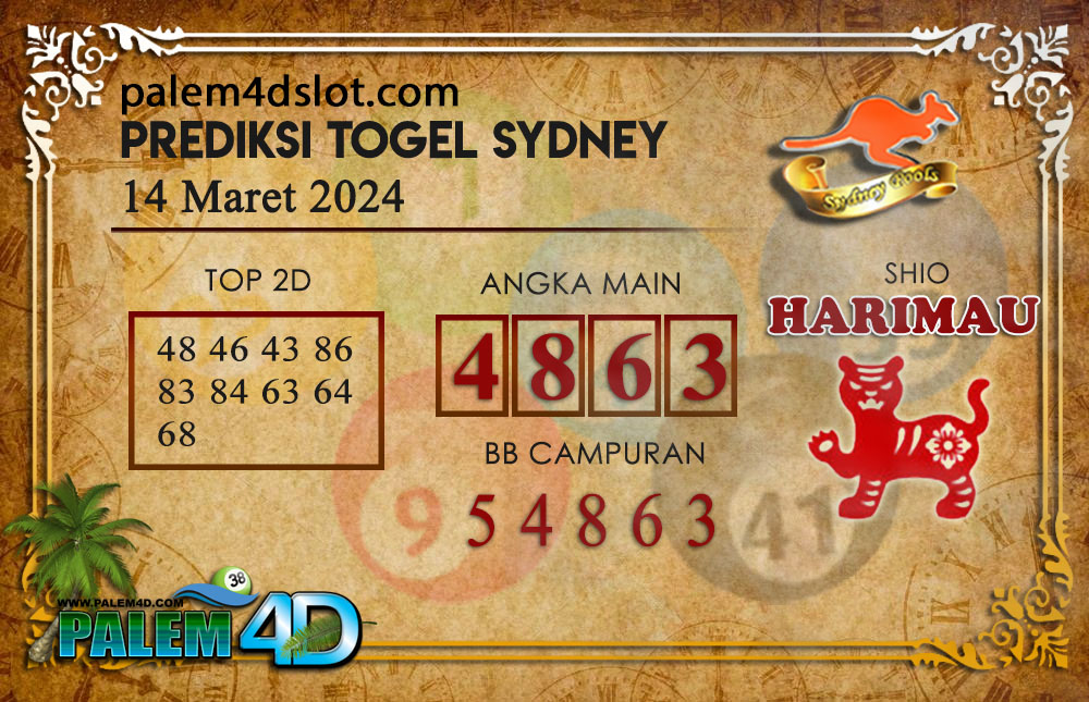 Prediksi Togel SYDNEY Palem4D 14 Maret 2024