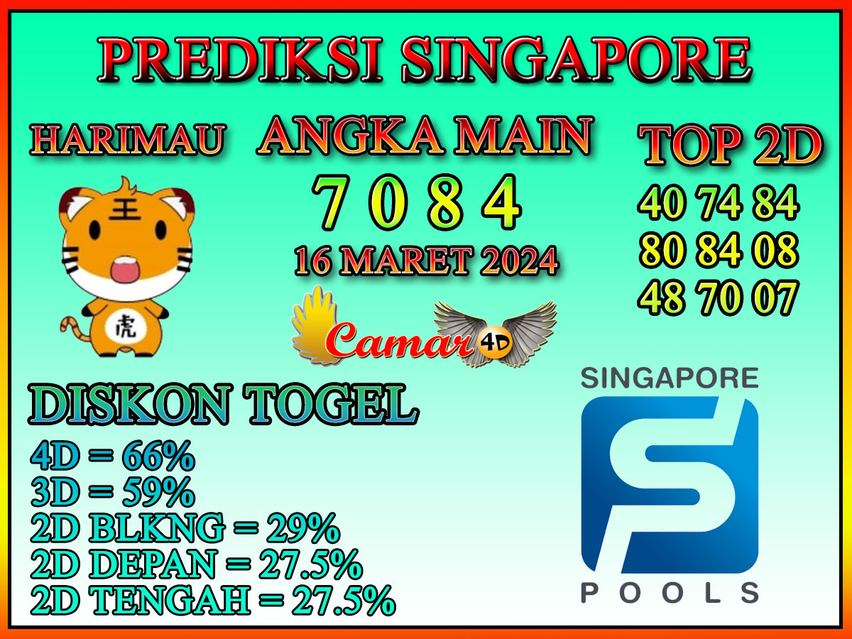 Prediksi Camar4D SINGAPORE 16 MARET 2024