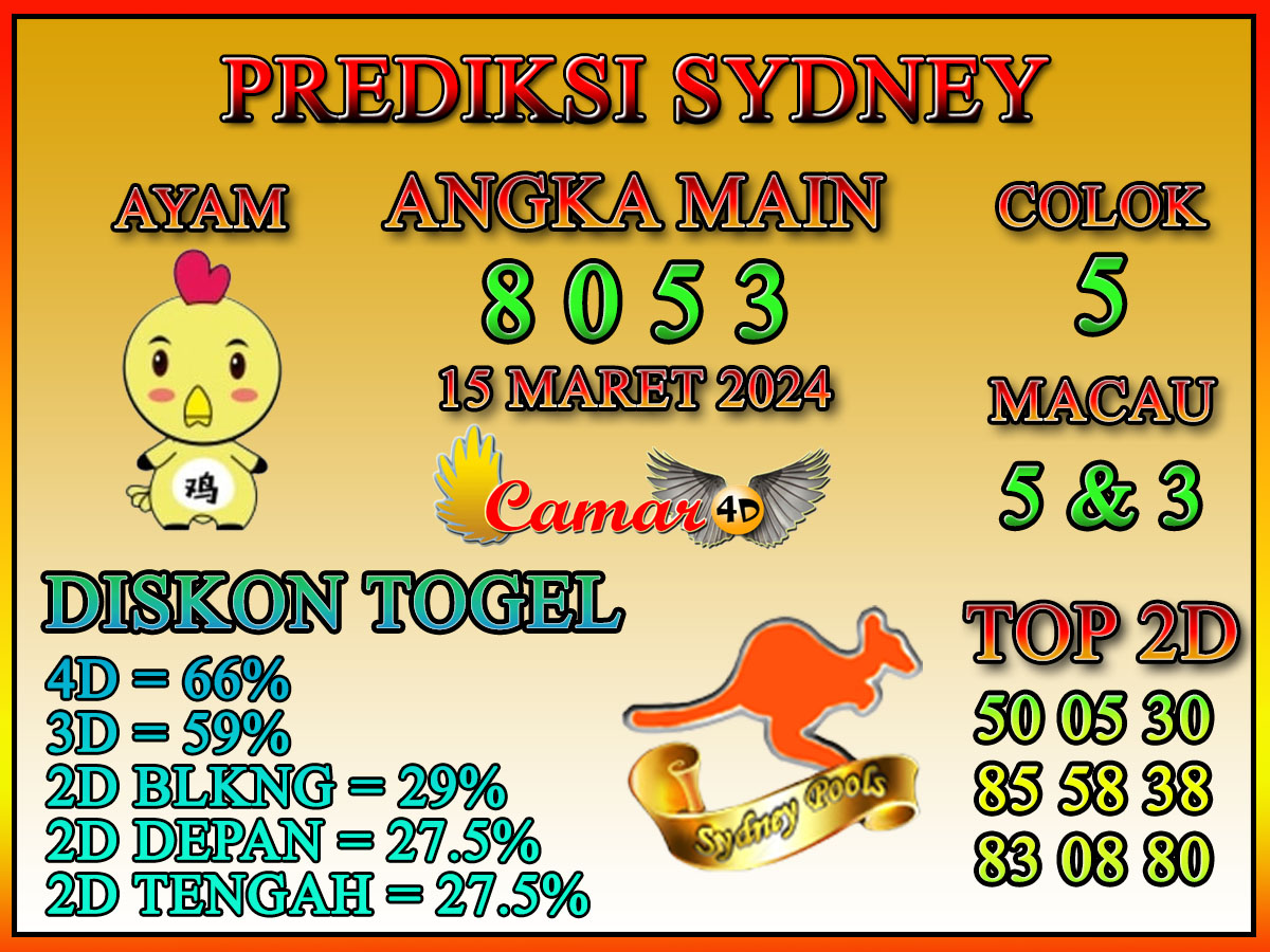 Prediksi Camar4D SYDNEY 15 MARET 2024