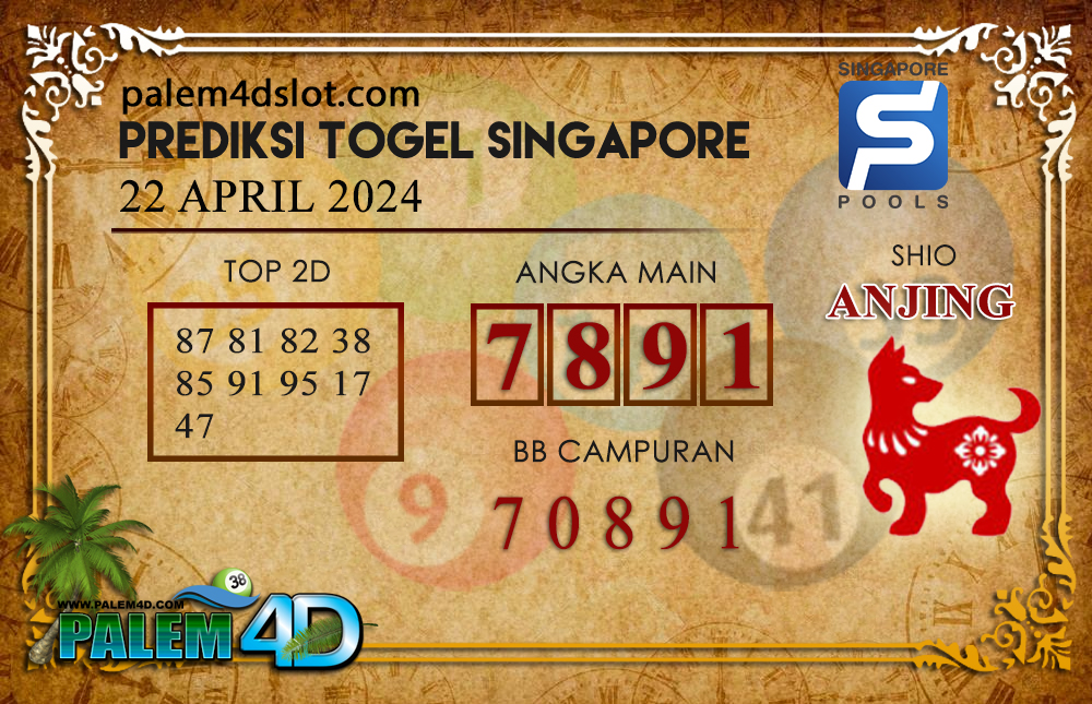 Prediksi Togel SINGAPORE Palem4D 22 April 2024