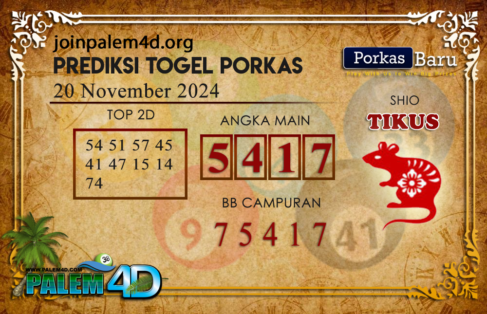 Prediksi Togel PORKAS BARU Palem4D 20 November 2024