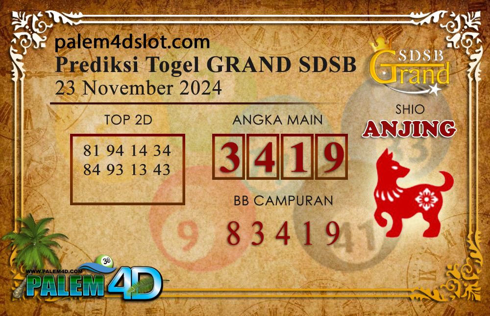 Prediksi Togel GRAND SDSB Palem4D 23 NOVEMBER 2024