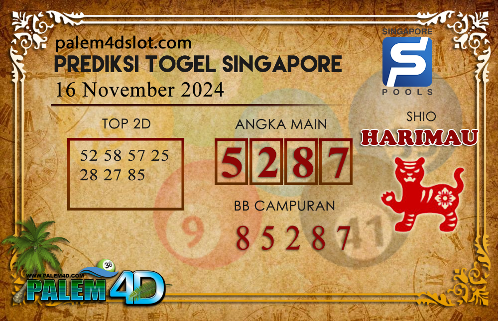 Prediksi Togel SINGAPORE Palem4D 16 November 2024