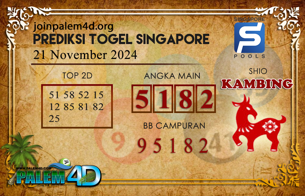 Prediksi Togel SINGAPORE Palem4D 21 November 2024