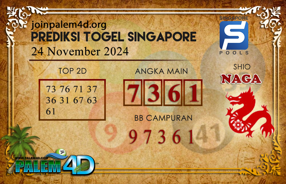 Prediksi Togel SINGAPORE Palem4D 24 November 2024