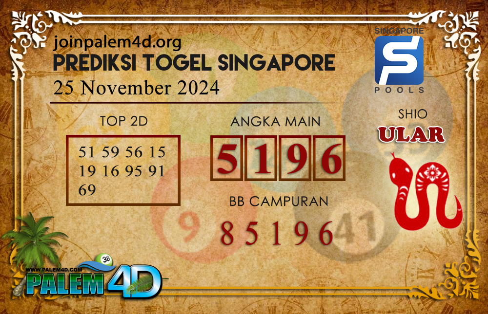 Prediksi Togel SINGAPORE Palem4D 25 November 2024