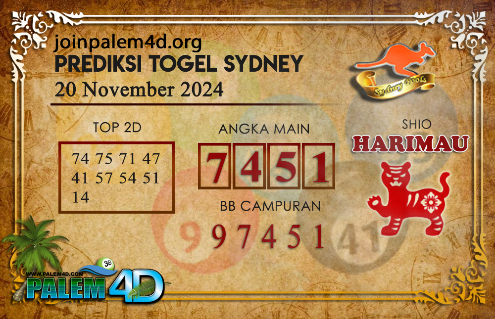 Prediksi Togel SYDNEY Palem4D 20 November 2024